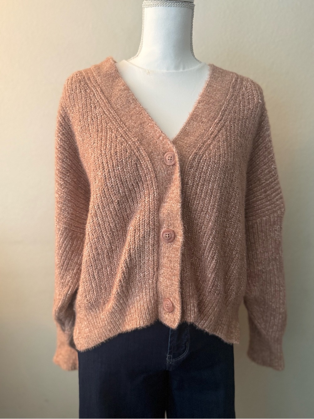 Abercrombie & Fitch Dusty Rose Button-Front V-Neck Cardigan